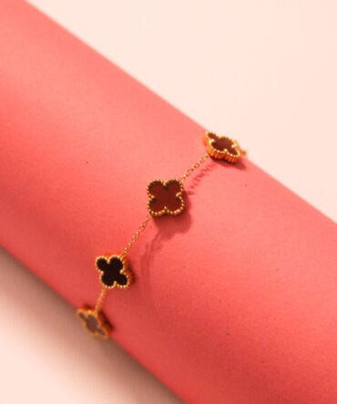 Golden Clover Charm Bracelet with Mahroon Inlays